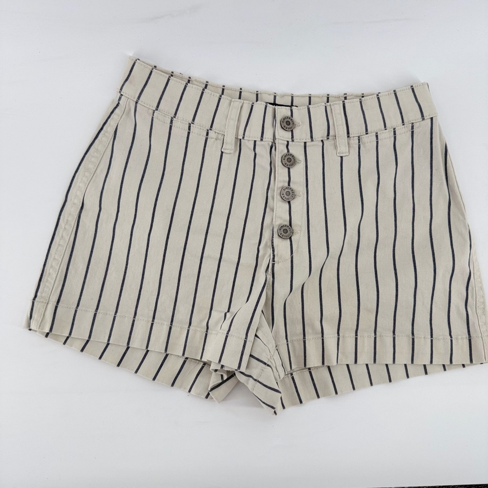 Sincerely Jules Striped High Waisted Button Fly Shorts Cream Navy Size 5/27